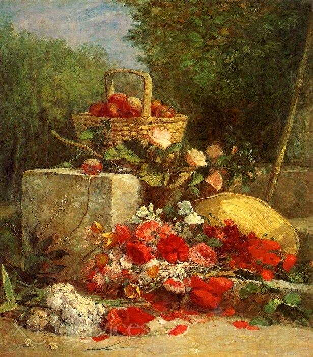 Eugene Bodin - Blumen und Fruechte in einem Garten - Flowers and Fruit in a Garden